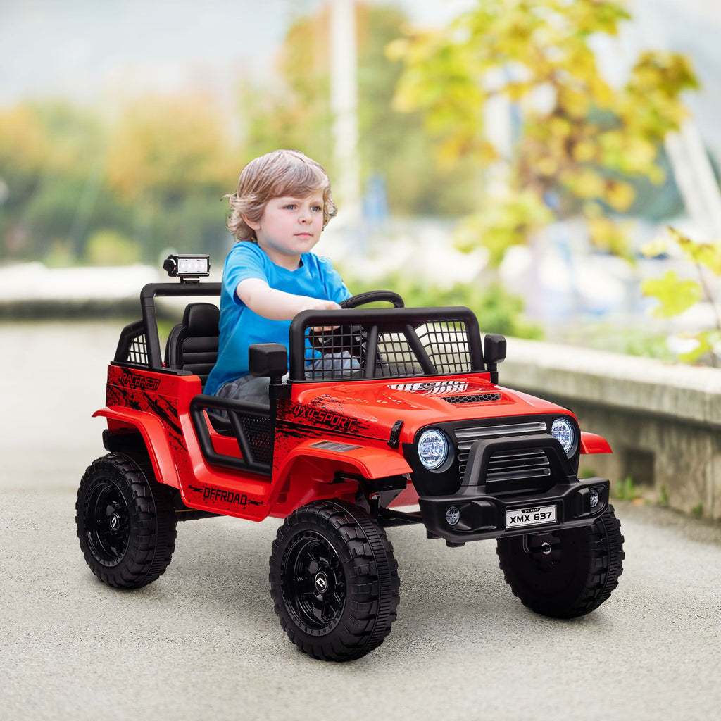 Yeah Depot - Qaba 12V Ride on Truck, Battery Powered Kids Electric Car with Parent Remote, 4 Suspension Wheels, 3 MPH Max Speed, Music, Horn & LED Lights for Ages 3-6 Years Old, Red