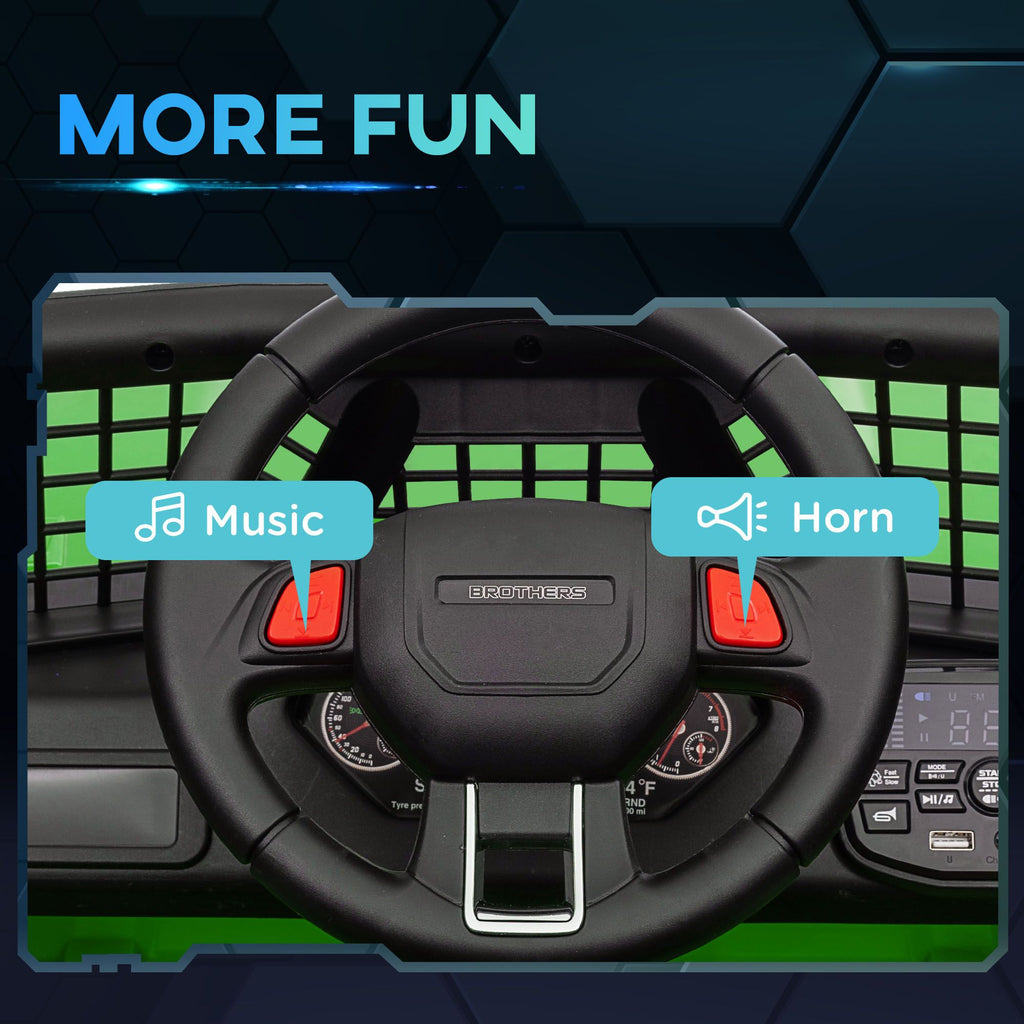 Yeah Depot - Qaba 12V Ride on Truck, Battery Powered Kids Electric Car with Parent Remote, 4 Suspension Wheels, 3 MPH Max Speed, Music, Horn & LED Lights for Ages 3-6 Years Old, Green