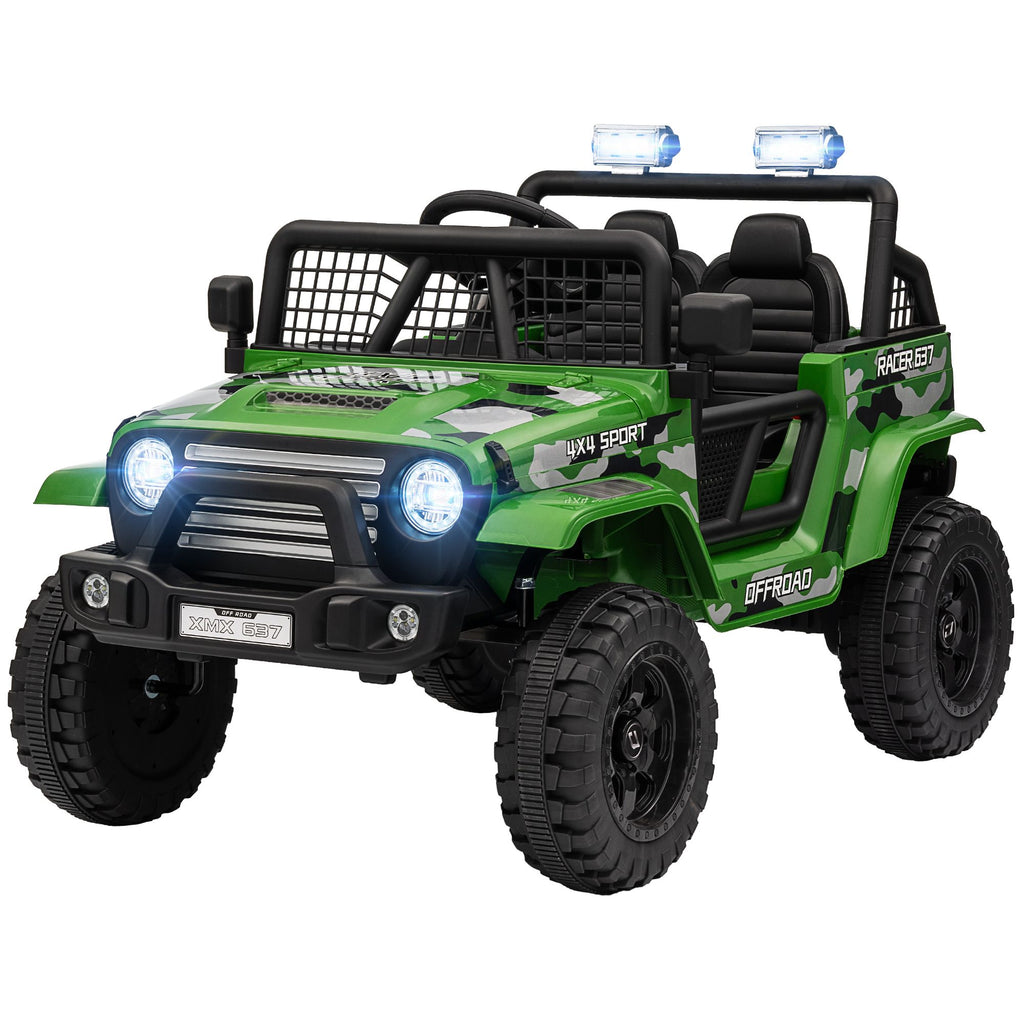 Yeah Depot - Qaba 12V Ride on Truck, Battery Powered Kids Electric Car with Parent Remote, 4 Suspension Wheels, 3 MPH Max Speed, Music, Horn & LED Lights for Ages 3-6 Years Old, Green