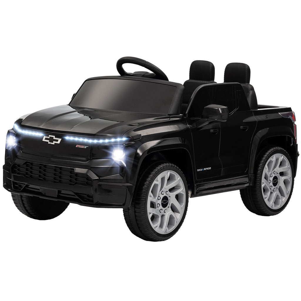 Yeah Depot - Qaba 12V Kids Electric Car, Chevrolet Silverado EV RST Licensed Ride on Car with Parent Remote Control, Spring Suspension, Soft Start, Training Wheels, LED Lights, Music, MP3, 3 Speed, Black
