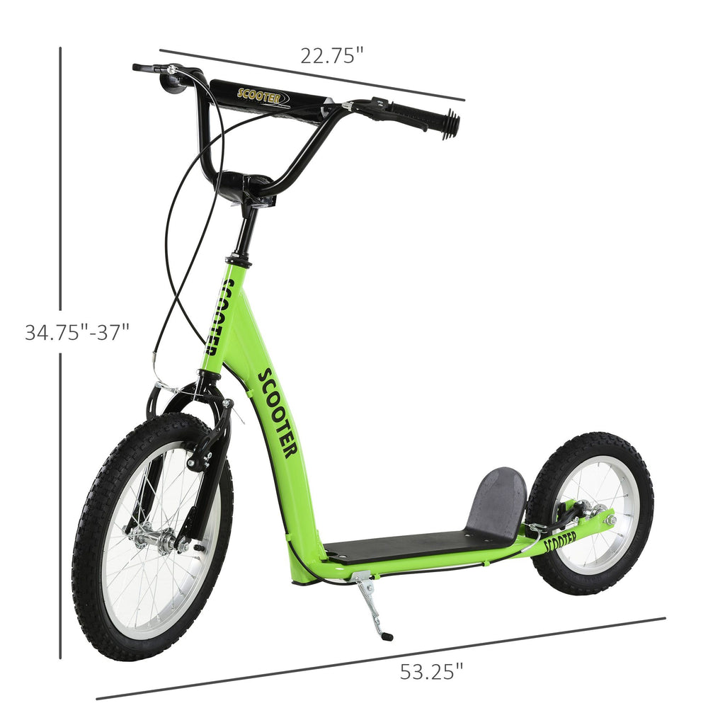 Yeah Depot - Aosom Youth Scooter Kick Scooter for Kids 5+ with Adjustable Handlebar 16'' Front and 12'' Rear Dual Brakes Inflatable Wheels, Green