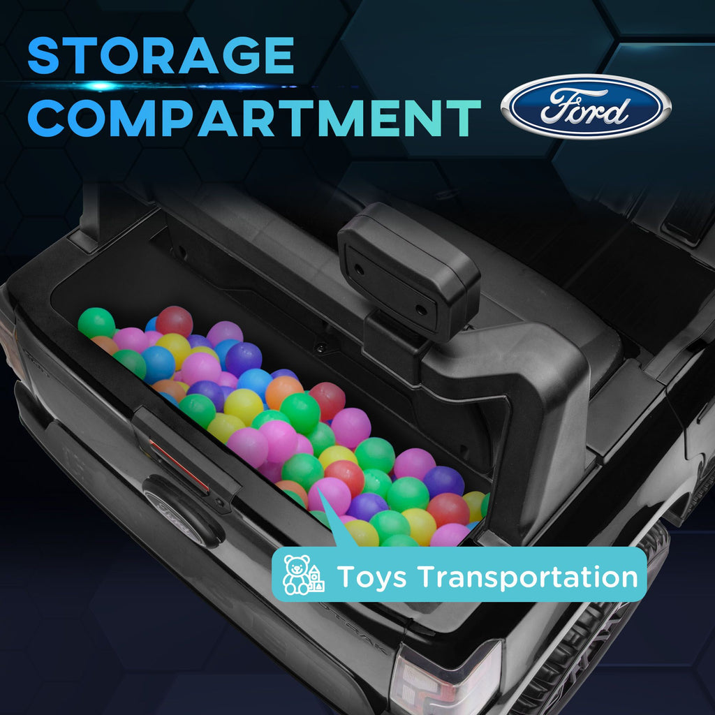 Yeah Depot - Qaba Ford Ranger Licensed 12V Kids Ride on Truck, Toddler Electric Car with Remote Control, Toy Storage, Spring Suspension, LED Headlights, Music Horn, for Ages 3-6 Years, Black