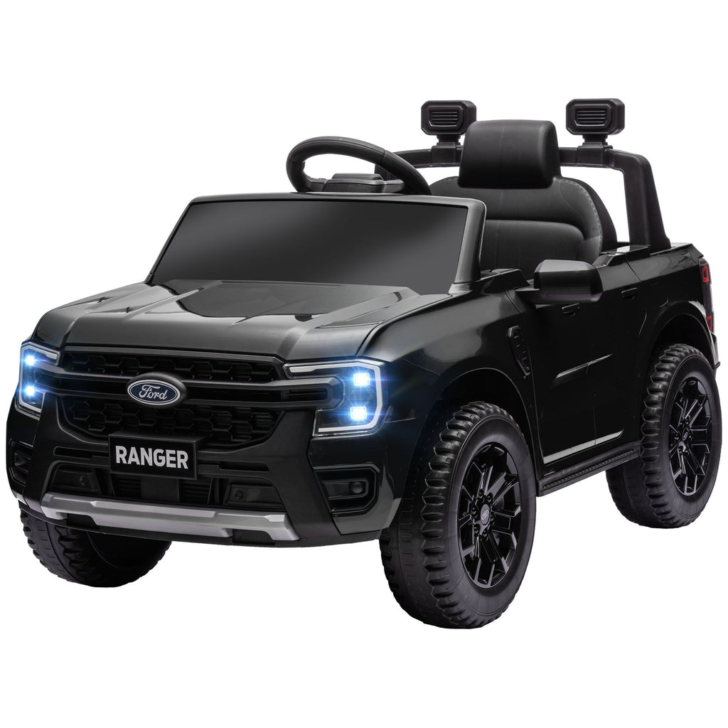 Yeah Depot - Qaba Ford Ranger Licensed 12V Kids Ride on Truck, Toddler Electric Car with Remote Control, Toy Storage, Spring Suspension, LED Headlights, Music Horn, for Ages 3-6 Years, Black