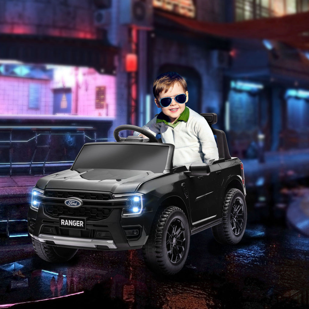 Yeah Depot - Qaba Ford Ranger Licensed 12V Kids Ride on Truck, Toddler Electric Car with Remote Control, Toy Storage, Spring Suspension, LED Headlights, Music Horn, for Ages 3-6 Years, Black