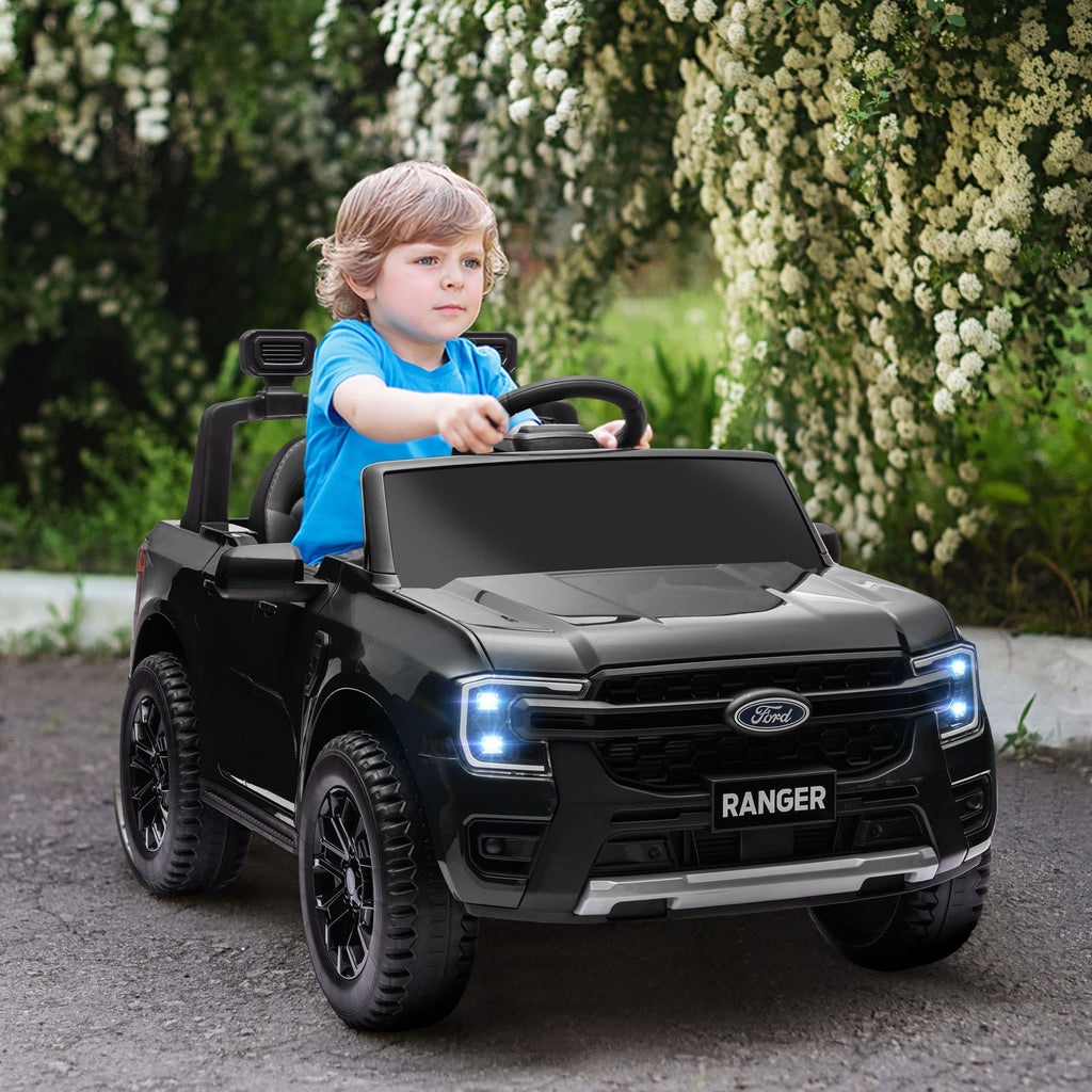 Yeah Depot - Qaba Ford Ranger Licensed 12V Kids Ride on Truck, Toddler Electric Car with Remote Control, Toy Storage, Spring Suspension, LED Headlights, Music Horn, for Ages 3-6 Years, Black