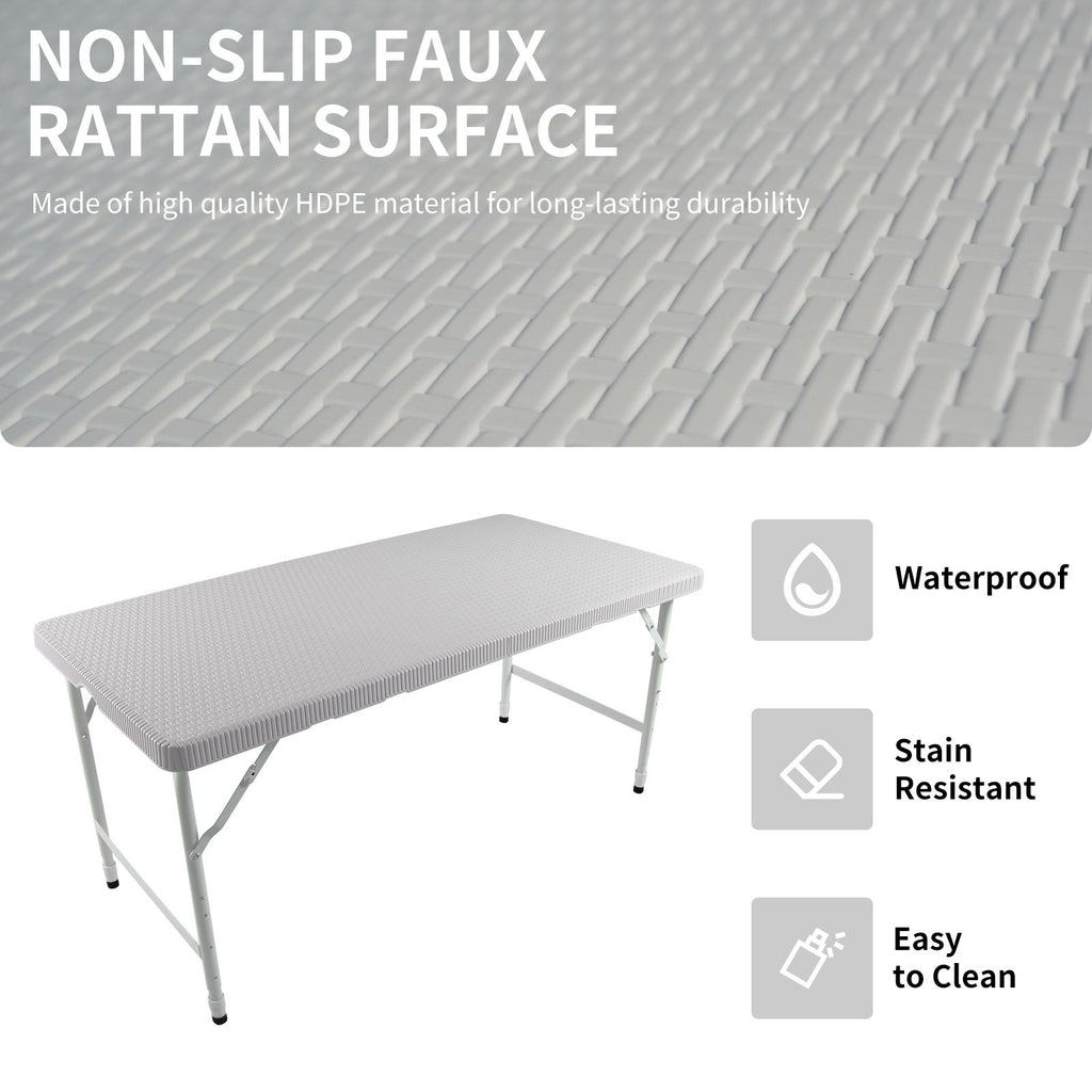 Yeah Depot - 4ft Rattan Folding Table for Indoor&Outdoor, Portable Foldable Table Rattan Plaited White