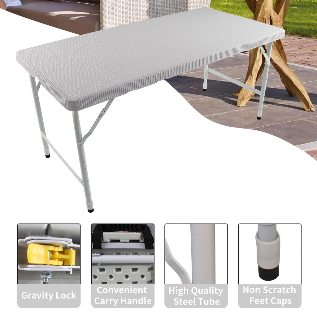 Yeah Depot - 4ft Rattan Folding Table for Indoor&Outdoor, Portable Foldable Table Rattan Plaited White