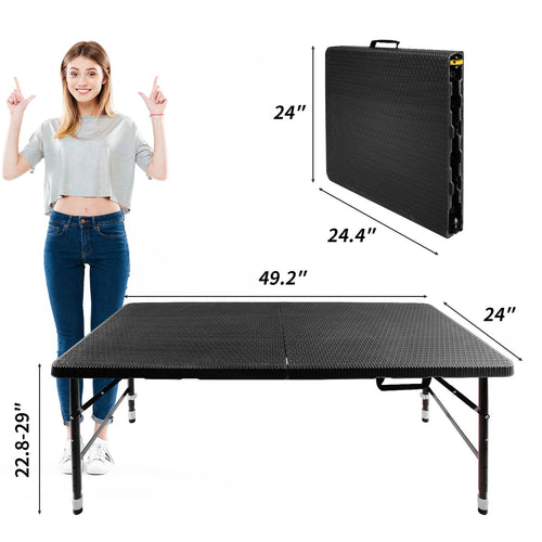 Yeah Depot - 4ft Rattan Folding Table for Indoor&Outdoor, Portable Foldable Table Rattan Plaited Black