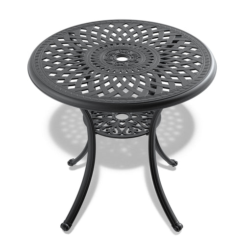 Yeah Depot - Ã˜30.71-inch Cast Aluminum Patio Dining Table With Black Frame and Umbrella Hole