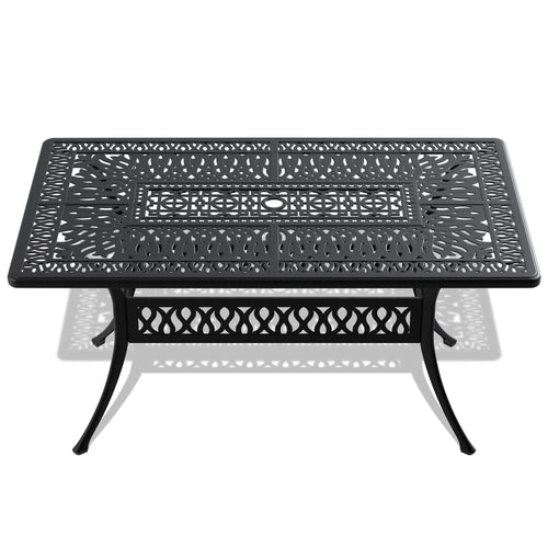 Yeah Depot - L58.27*W34.65-inch Cast Aluminum Patio Dining Table With Black Frame and Umbrella Hole