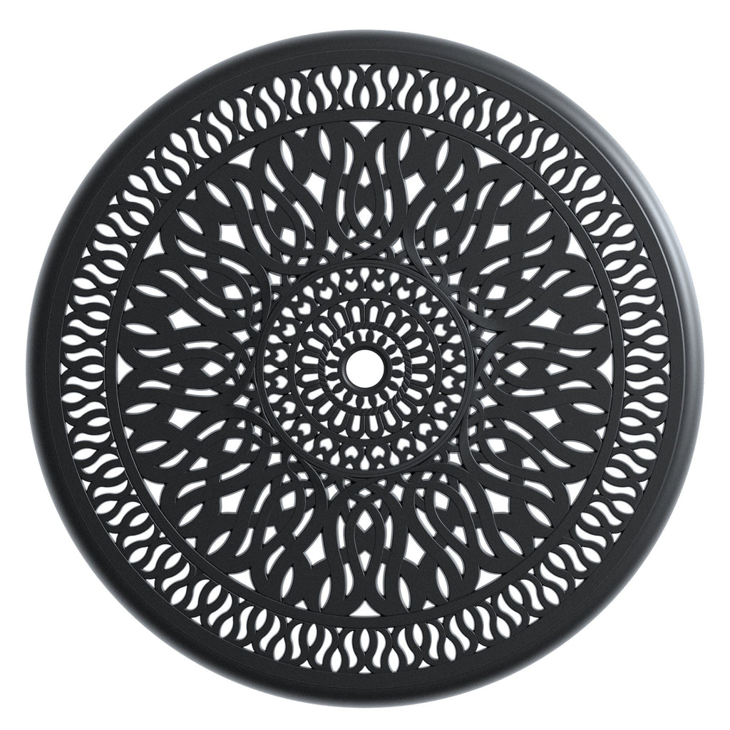 Yeah Depot - Ã˜35.43-inch Cast Aluminum Patio Dining Table With Black Frame and Umbrella Hole