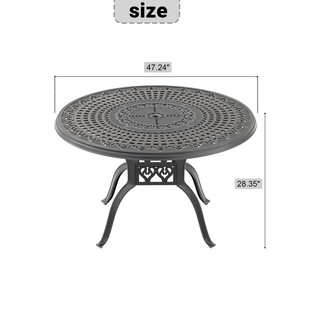 Yeah Depot - Ã˜47.24-inch Cast Aluminum Patio Dining Table With Black Frame and Umbrella Hole
