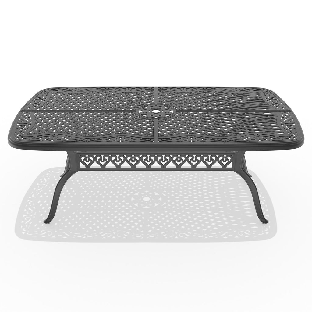 Yeah Depot - L72.44*W38.58-inch Cast Aluminum Patio Dining Table with Black Frame and Umbrella Hole