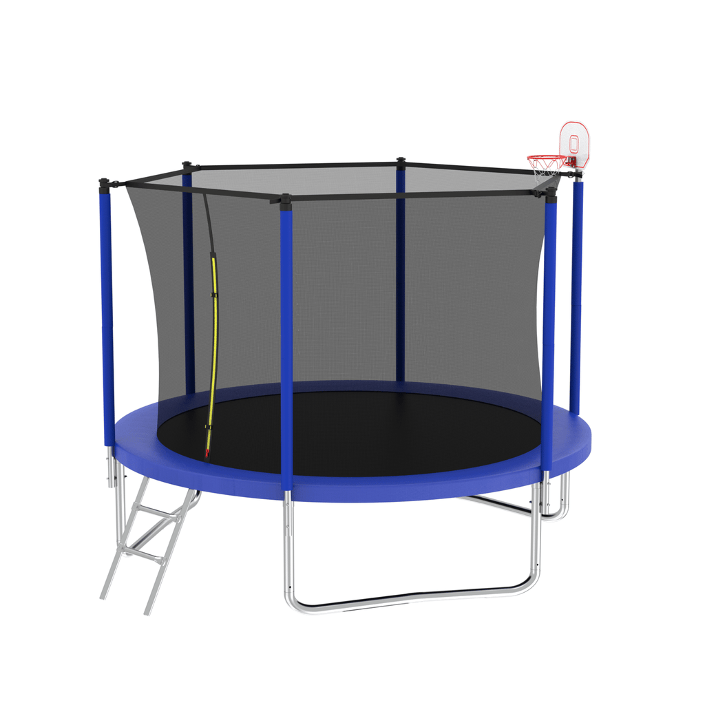 Yeah Depot - 10FT Trampoline for Kids, Basketball Hoop and Ladder, Outdoor Kids Trampoline with Safety Enclosure,Fast Assembly for Backyard Fun,ASTM Approved