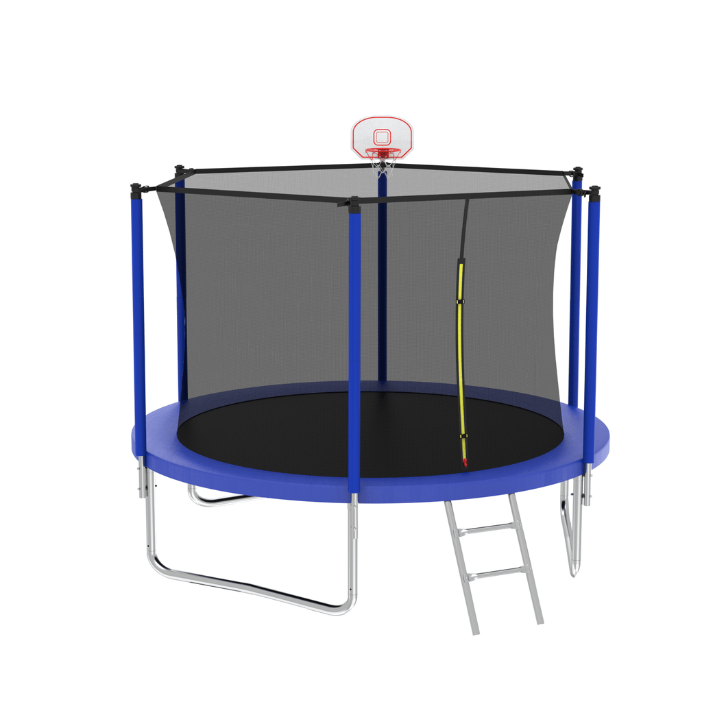 Yeah Depot - 10FT Trampoline for Kids, Basketball Hoop and Ladder, Outdoor Kids Trampoline with Safety Enclosure,Fast Assembly for Backyard Fun,ASTM Approved