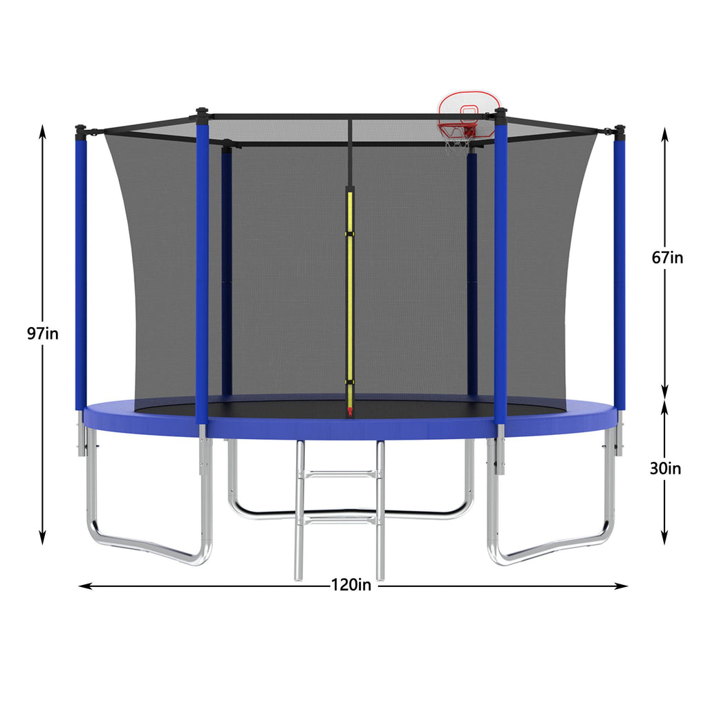 Yeah Depot - 10FT Trampoline for Kids, Basketball Hoop and Ladder, Outdoor Kids Trampoline with Safety Enclosure,Fast Assembly for Backyard Fun,ASTM Approved