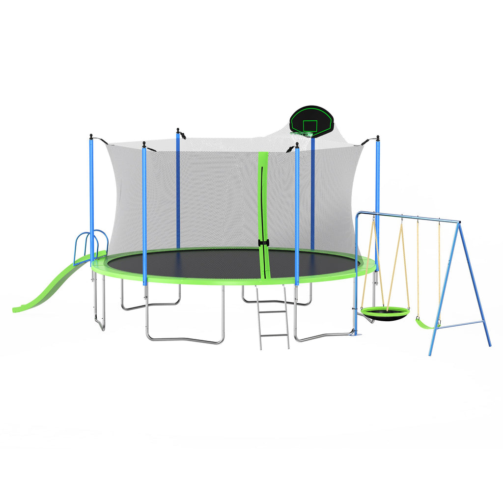 Yeah Depot - 14FT Trampoline with Slide and Swings, ASTM Approved Large Recreational Trampoline with Basketball Hoop and Ladder,Outdoor Backyard Trampoline with Net, Capacity for Kids and Adults