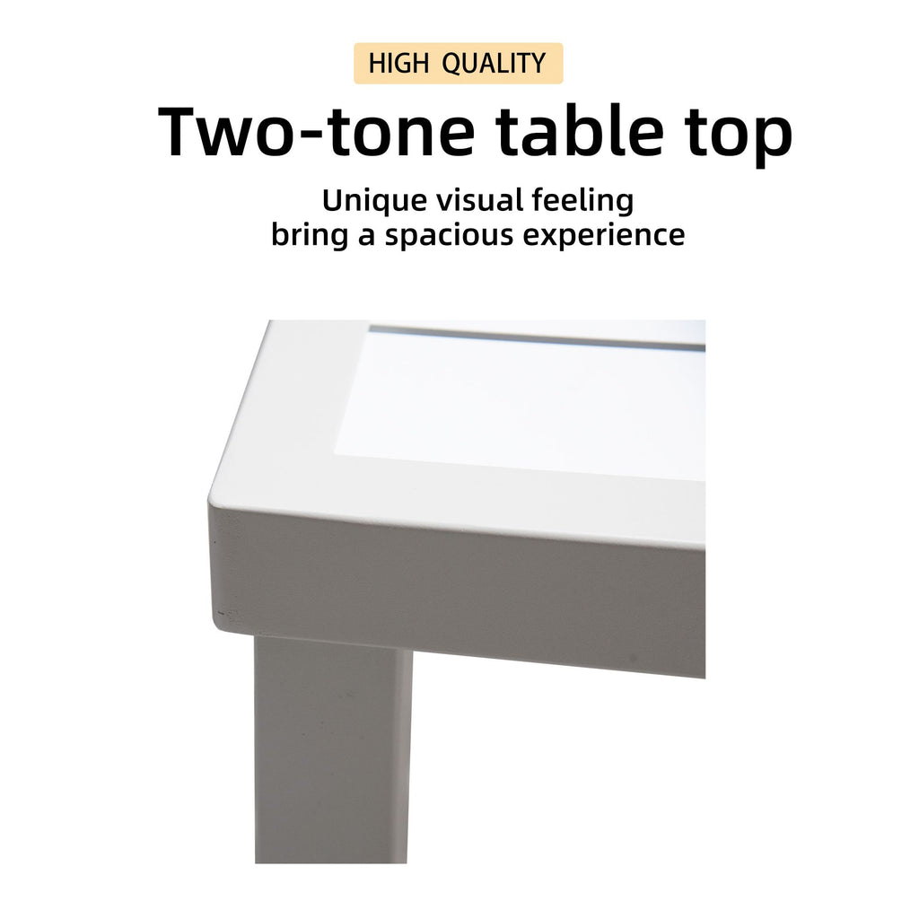 Yeah Depot - Outdoor Patio Aluminum 40''x70'' Two-tone Table Top Rectangle Dining Table with Tapered Feet & Umbrella Hole, Matte White+ Grayish