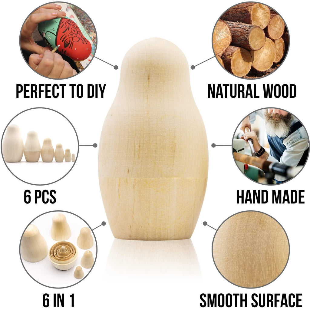 Aevvv - Blank Nesting Dolls Set 6 pcs Unpainted Russian Nesting Dolls Unfinished Doll Russian Matryoshka Dolls to Paint Blank Doll DIY Nesting Dolls