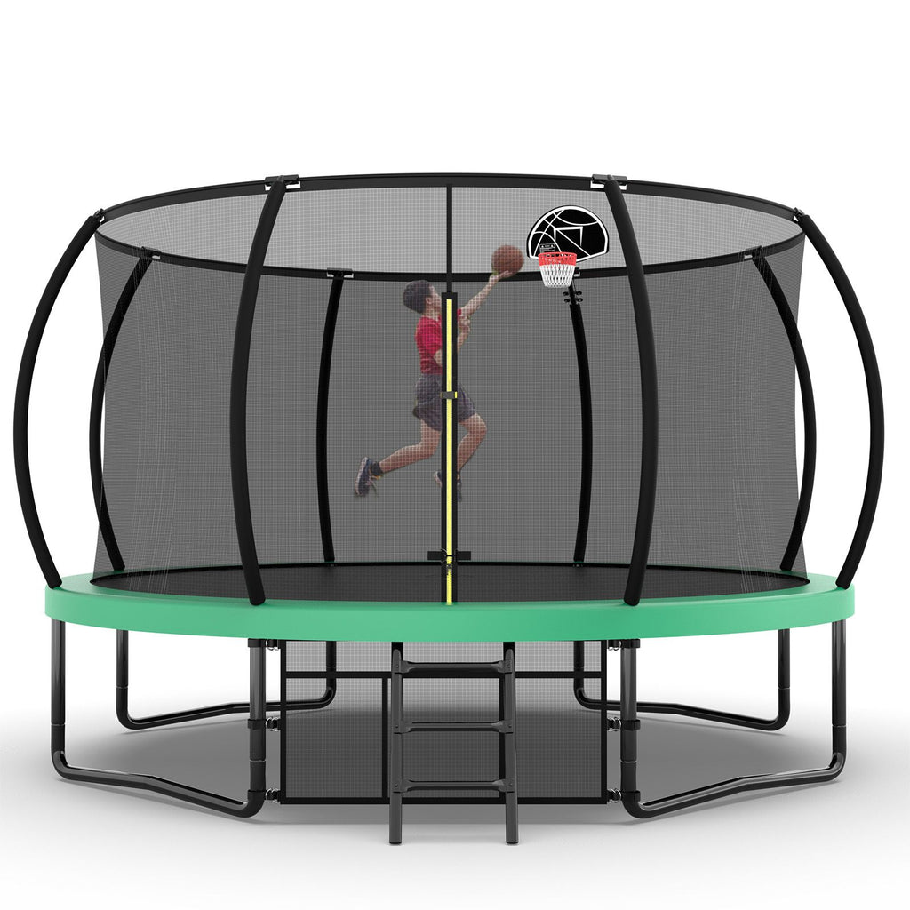 Yeah Depot - 12FT Recreational Kids Trampoline with Safety Enclosure Net & Ladder, Outdoor Recreational Trampolines