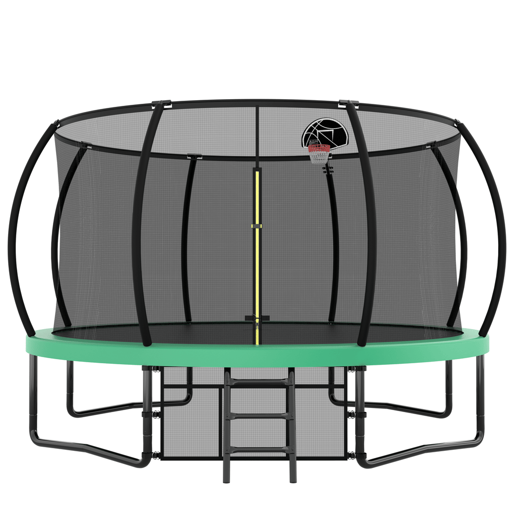 Yeah Depot - 12FT Recreational Kids Trampoline with Safety Enclosure Net & Ladder, Outdoor Recreational Trampolines
