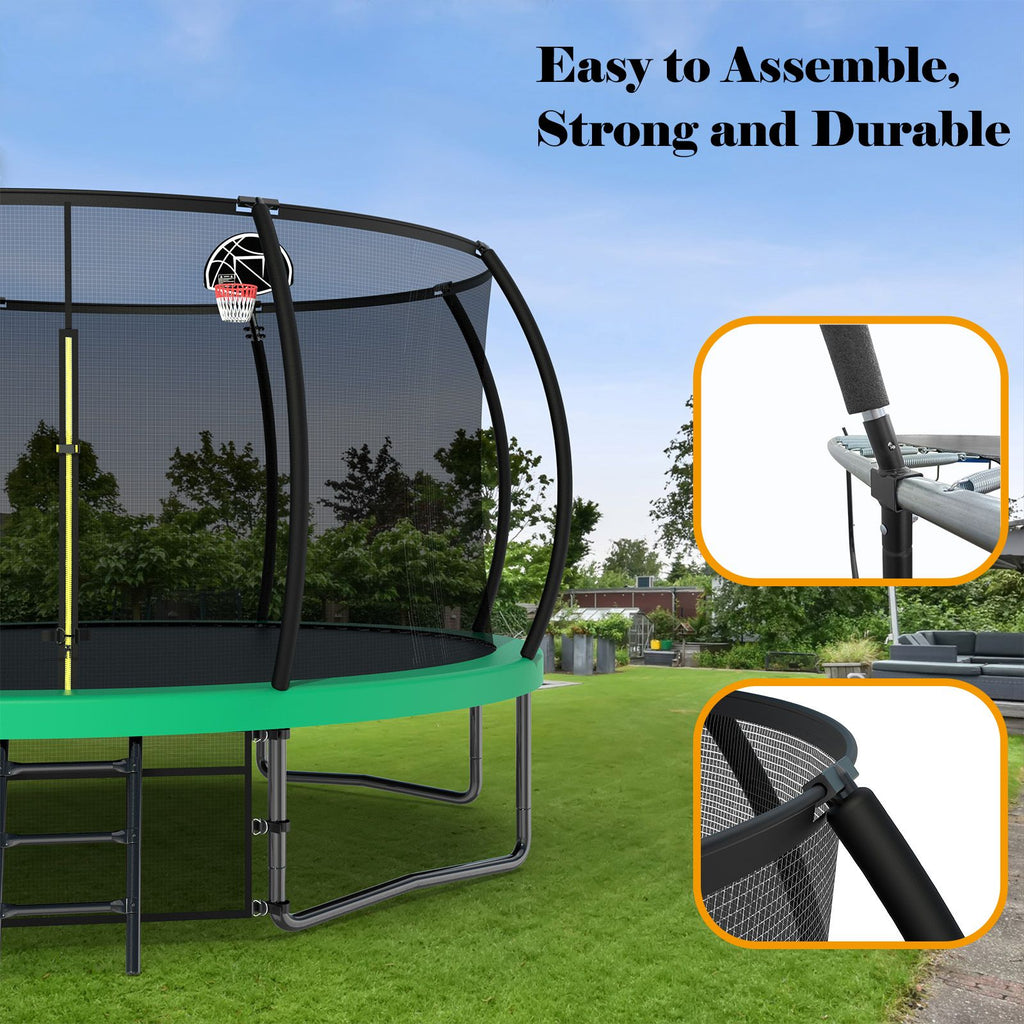 Yeah Depot - 12FT Recreational Kids Trampoline with Safety Enclosure Net & Ladder, Outdoor Recreational Trampolines
