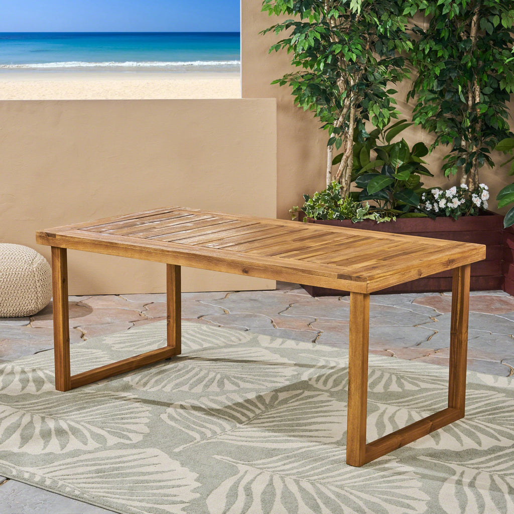 Yeah Depot - Outdoor 69'' Acacia Wood Dining Table, Sandblast Natural Finish