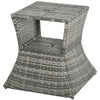 Yeah Depot - Outsunny Rattan Wicker Side Table with Umbrella Hole, 2 Tier Storage Shelf for All Weather for Outdoor, Patio, Garden, Backyard, Mixed Grey