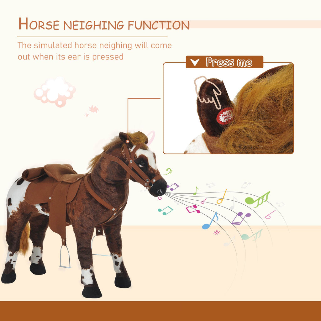 Yeah Depot - Qaba Sound-Making Ride On Horse for Toddlers 3-5, with Neighing and Galloping Sound, Stuffed Animal Horse Toy for Kids with Padding, Soft Feel, Brown