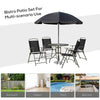 Yeah Depot - Outsunny 6 Piece Patio Dining Set for 4 with Umbrella, Outdoor Table and Chairs with 4 Folding Dining Chairs & Round Glass Table for Garden, Backyard and Poolside, Black