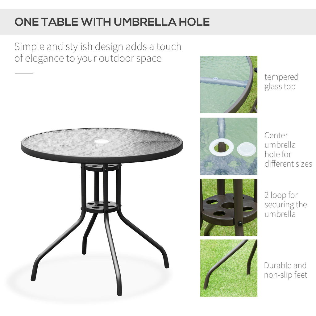 Yeah Depot - Outsunny 6 Piece Patio Dining Set for 4 with Umbrella, Outdoor Table and Chairs with 4 Folding Dining Chairs & Round Glass Table for Garden, Backyard and Poolside, Black