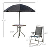 Yeah Depot - Outsunny 6 Piece Patio Dining Set for 4 with Umbrella, Outdoor Table and Chairs with 4 Folding Dining Chairs & Round Glass Table for Garden, Backyard and Poolside, Black