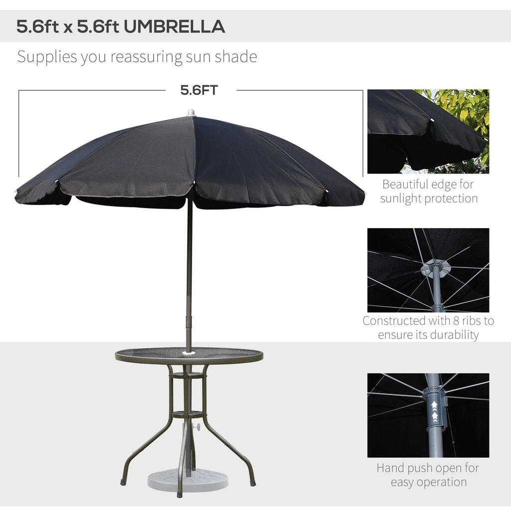 Yeah Depot - Outsunny 6 Piece Patio Dining Set for 4 with Umbrella, Outdoor Table and Chairs with 4 Folding Dining Chairs & Round Glass Table for Garden, Backyard and Poolside, Black