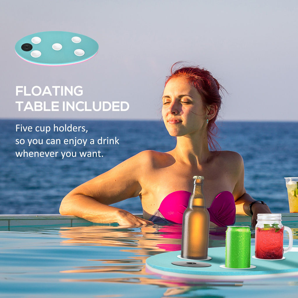 Yeah Depot - Soozier 12' x 5' Lily Pad Floating Mat with Cup Holder Table, 3-Layer Portable Roll-Up Water Mat Float Dock for 2-3 People, on Lake, River, Beach, Swimming Pool, Pink