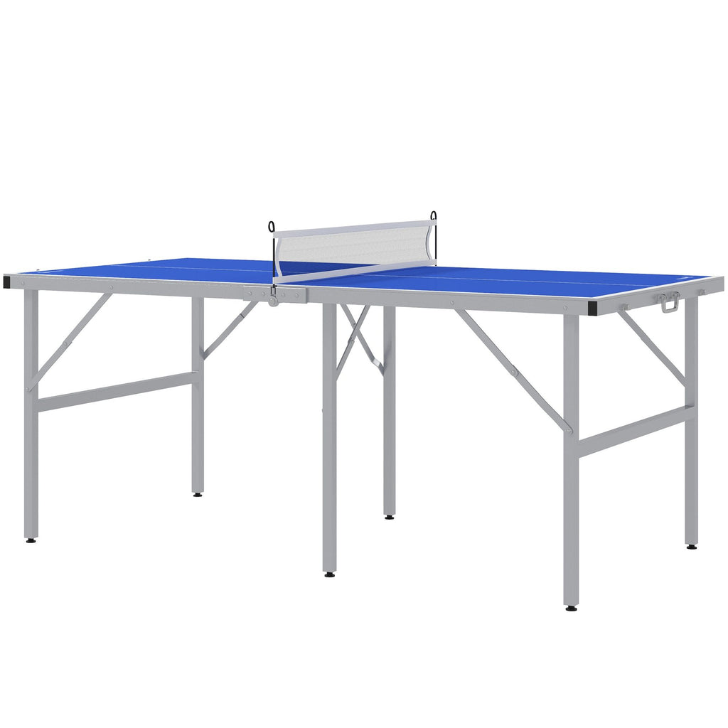 Yeah Depot - Soozier Mini Ping Pong Table Set for Outdoor and Indoor, Foldable Table Tennis Table with Net, 2 Paddles, 3 Balls, Adjustable Feet, Easy Assembly, Blue