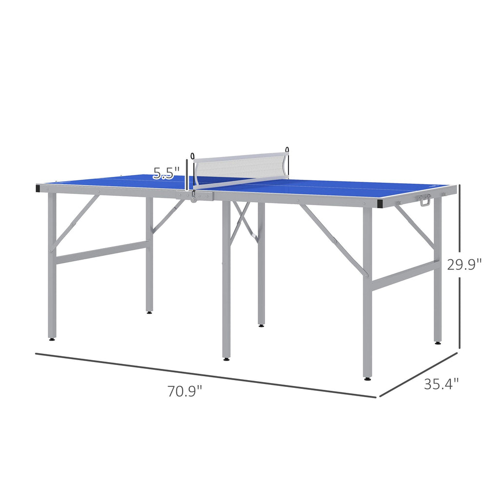 Yeah Depot - Soozier Mini Ping Pong Table Set for Outdoor and Indoor, Foldable Table Tennis Table with Net, 2 Paddles, 3 Balls, Adjustable Feet, Easy Assembly, Blue