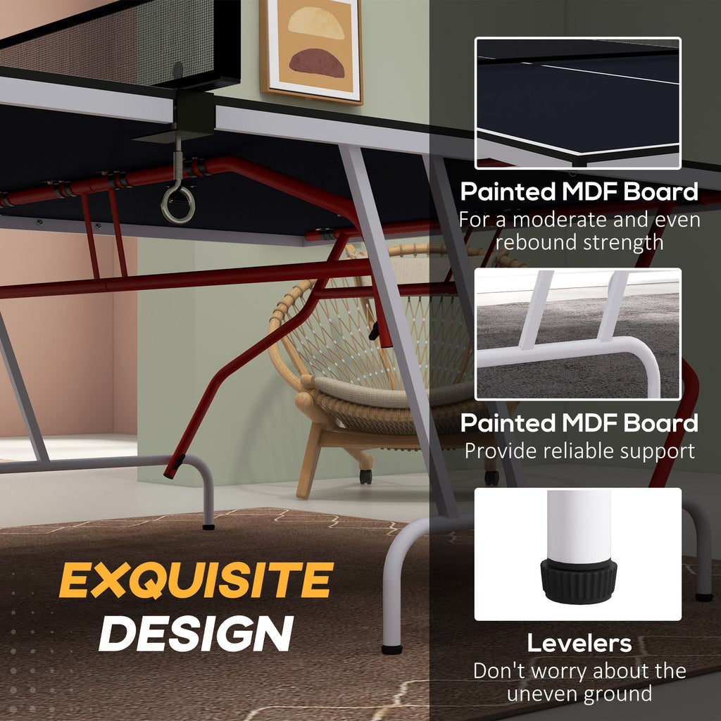 Yeah Depot - Soozier Full Size Ping Pong Table, Folds into Quarters, Portable Table Tennis Table with Net, Paddles, Balls, MDF, Charcoal Gray