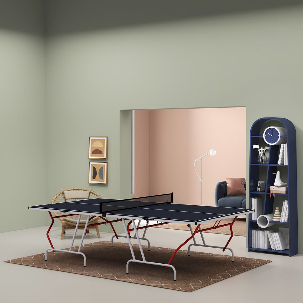 Yeah Depot - Soozier Full Size Ping Pong Table, Folds into Quarters, Portable Table Tennis Table with Net, Paddles, Balls, MDF, Charcoal Gray