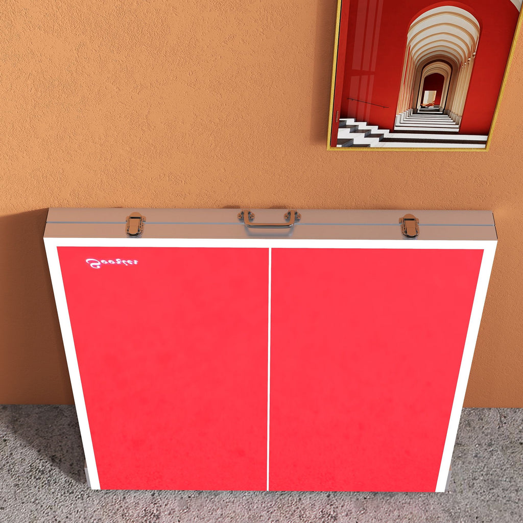 Yeah Depot - Soozier Mini Ping Pong Table Set for Outdoor and Indoor, Foldable Table Tennis Table with Net, 2 Paddles, 3 Balls, Adjustable Feet, Easy Assembly, Red