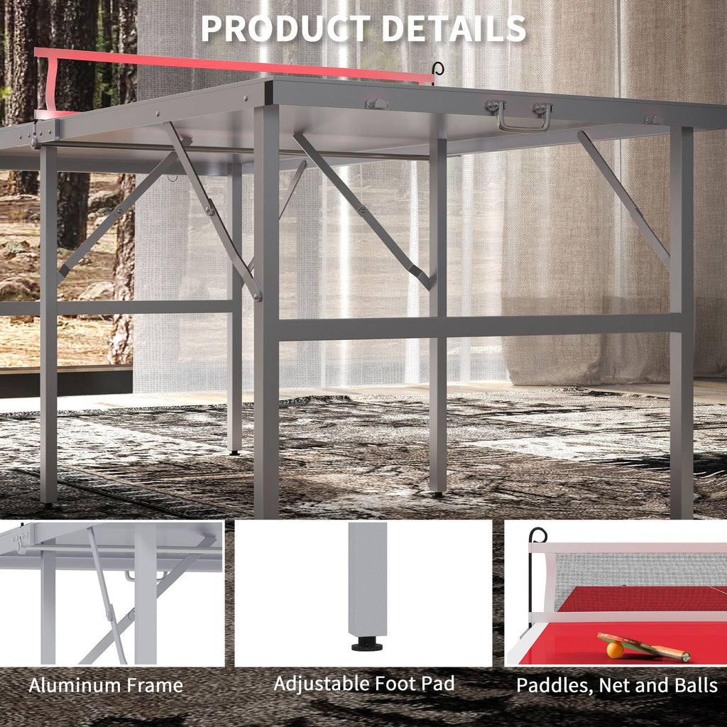 Yeah Depot - Soozier Mini Ping Pong Table Set for Outdoor and Indoor, Foldable Table Tennis Table with Net, 2 Paddles, 3 Balls, Adjustable Feet, Easy Assembly, Red