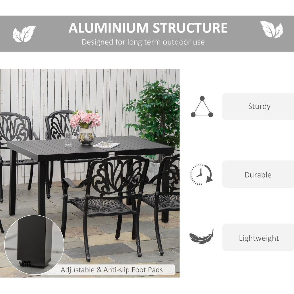 Yeah Depot - Outsunny Outdoor Dining Table for 6 Person, Rectangular Patio Table, Aluminum Metal Legs for Garden, Lawn, Patio, Woodgrain Black