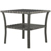 Yeah Depot - Outsunny Rattan Side Table, Outdoor End Table with Storage Shelf, Aluminum Frame Square, Coffee Table with Tempered Glass Top, Mixed Gray