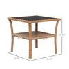 Yeah Depot - Outsunny Rattan Side Table, Outdoor End Table with Storage Shelf, Aluminum Frame Square, Coffee Table with Tempered Glass Top, Sand