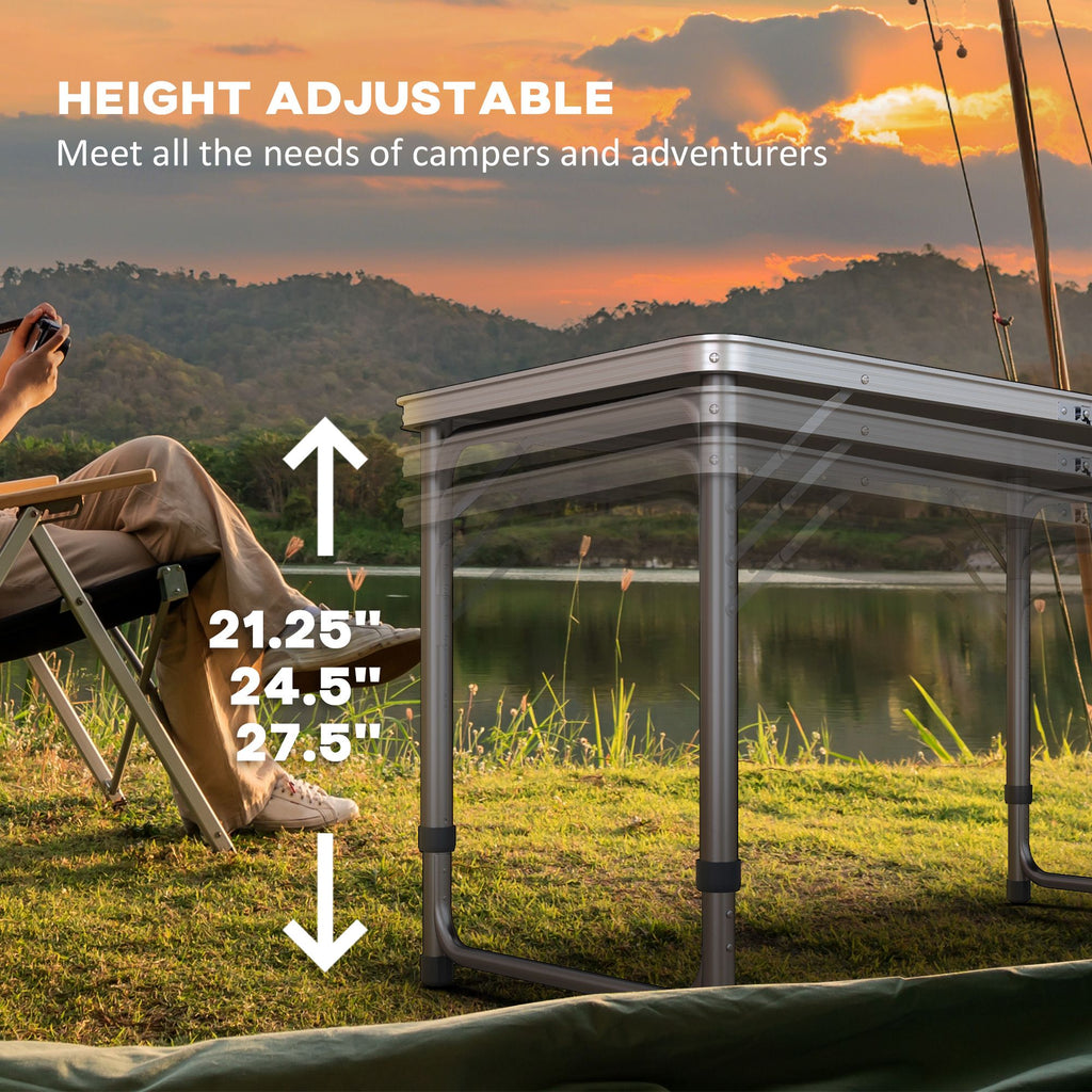 Yeah Depot - Outsunny 8ft Portable Beer Pong Table with Adjustable Legs, Folding Camping Table, Aluminum Picnic Table, for Party, Travel, BBQ, Beach, Black and Red