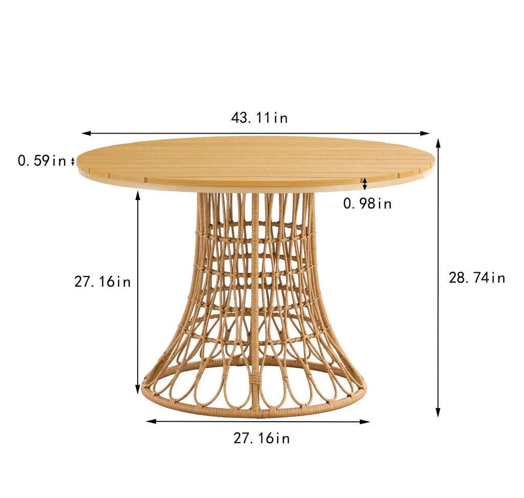Yeah Depot - Outdoor dining simple bamboo chair table , PE ratten round table 110CM plastic wood top