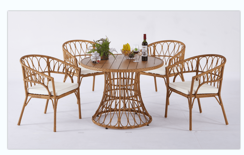 Yeah Depot - Outdoor dining simple bamboo chair table , PE ratten round table 110CM plastic wood top