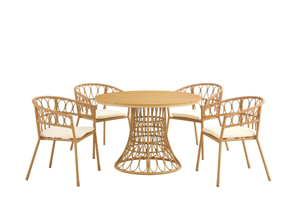 Yeah Depot - Outdoor dining simple bamboo chair table , PE ratten round table 110CM plastic wood top
