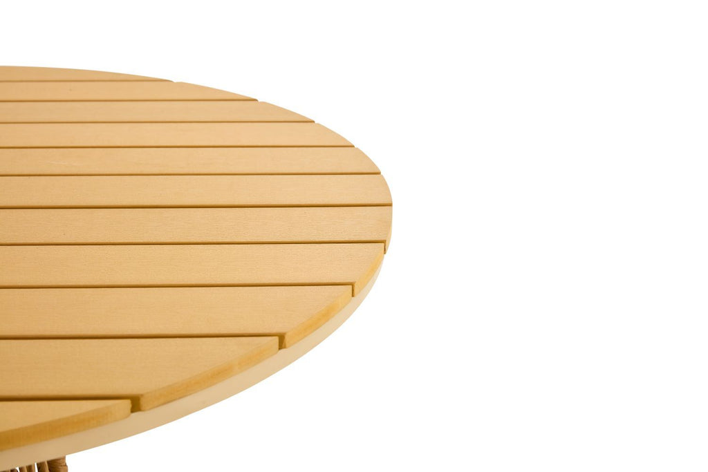 Yeah Depot - Outdoor dining simple bamboo chair table , PE ratten round table 110CM plastic wood top