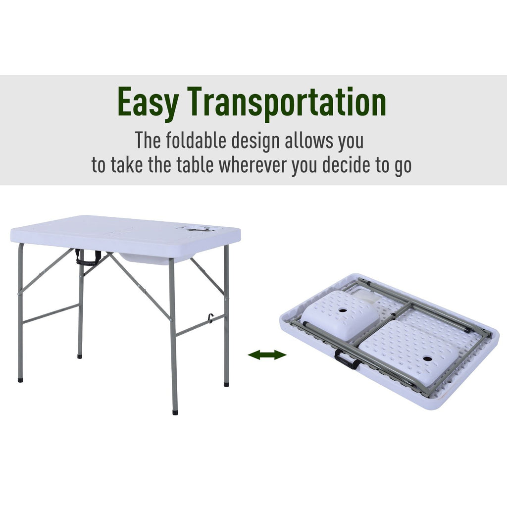 Yeah Depot - Outsunny Folding Camping Table with Faucet and Dual Water Basins, Outdoor Fish Table Sink Station, for Picnic, Fishing, 40''