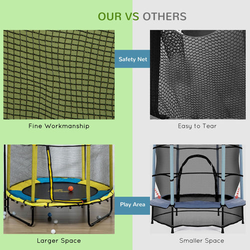Yeah Depot - Qaba 4.6' Kids Trampoline with Basketball Hoop, Horizontal Bar, 55'' Indoor Trampoline with Net, Small Springfree Trampoline Gifts for Kids Toys, Ages 3-10, Yellow